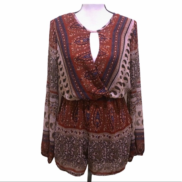 Sienna Sky Pants - Paisley Long Sleeve Boho Romper